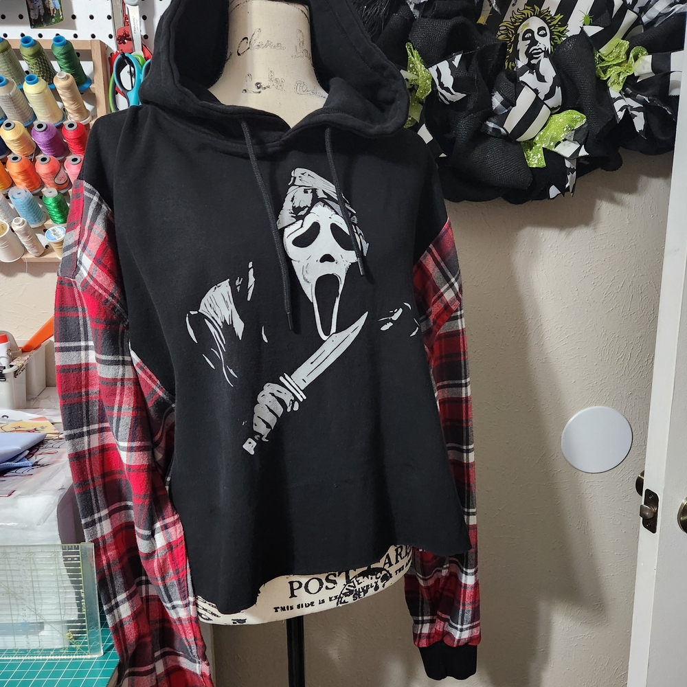 Oversized Cropped Horror Hoodie
